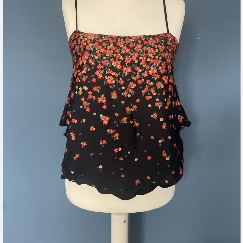 Free People Floral Black Spaghetti Strap Top
